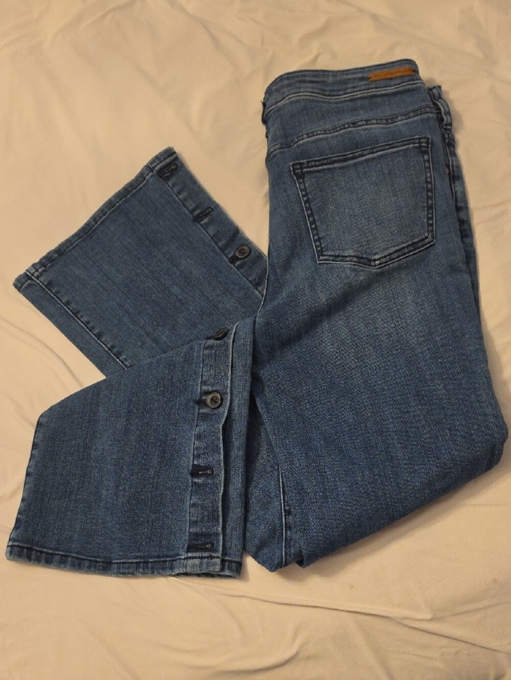 Pilcro Women’s Bootcut Jeans in Blue Denim with Brass Hardware